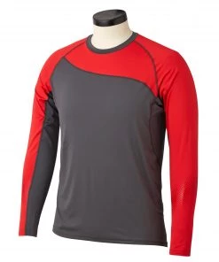 Budget 🛒 Bauer Pro Long Sleeve Base Layer Mens Top - Dark Grey / Red (2019) 🌟
