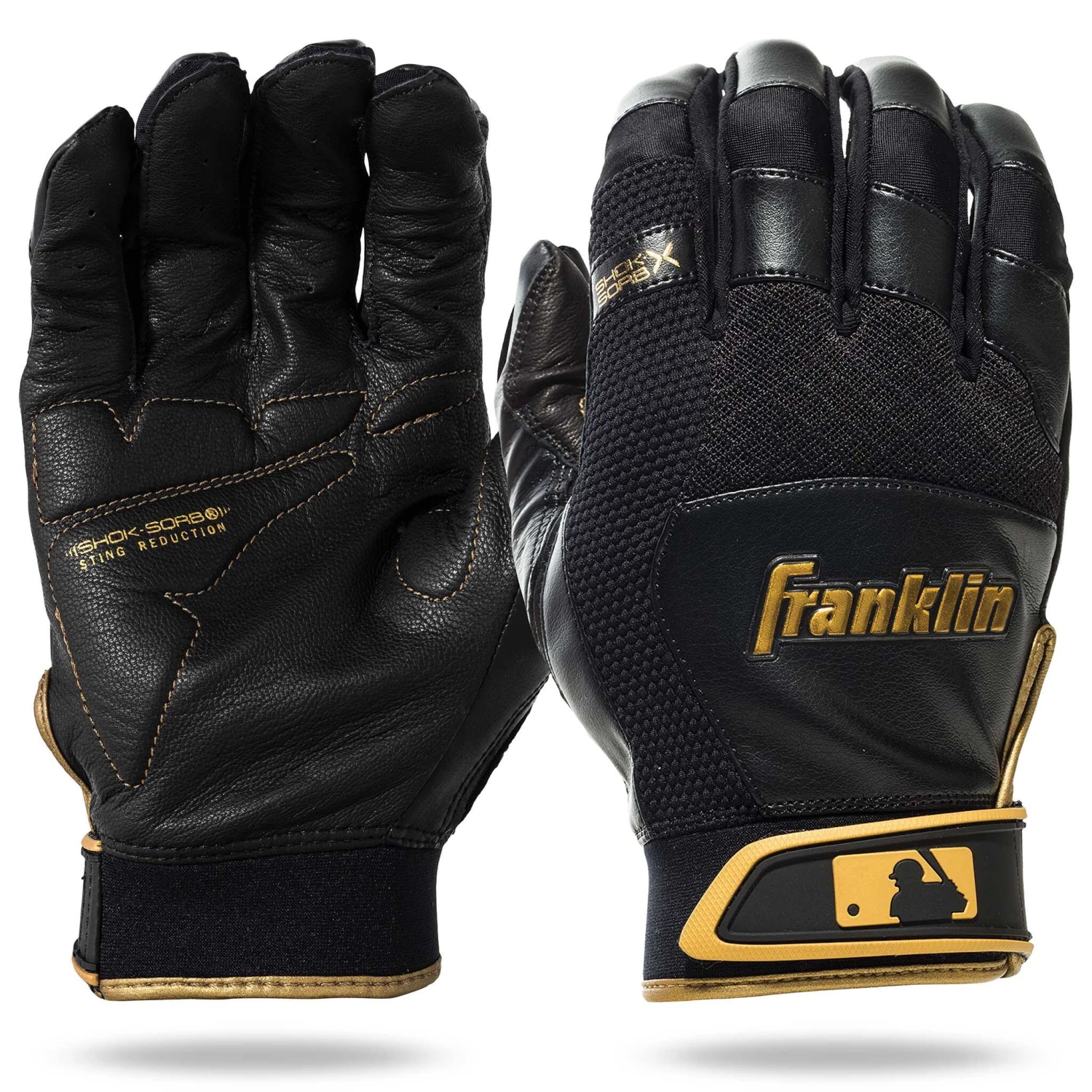 Wholesale ✔️ Franklin Shok-Sorb X Baseball Batting Gloves - Black/Gold ❤️ 1 Wholesale ✔️ Franklin Shok-Sorb X Baseball Batting Gloves - Black/Gold ❤️